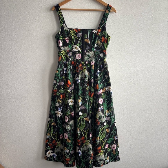 NWT Avec Les Filles Floral Botanical Butterfly Print Corset Fit & Flare Dress 6 - Picture 2 of 13